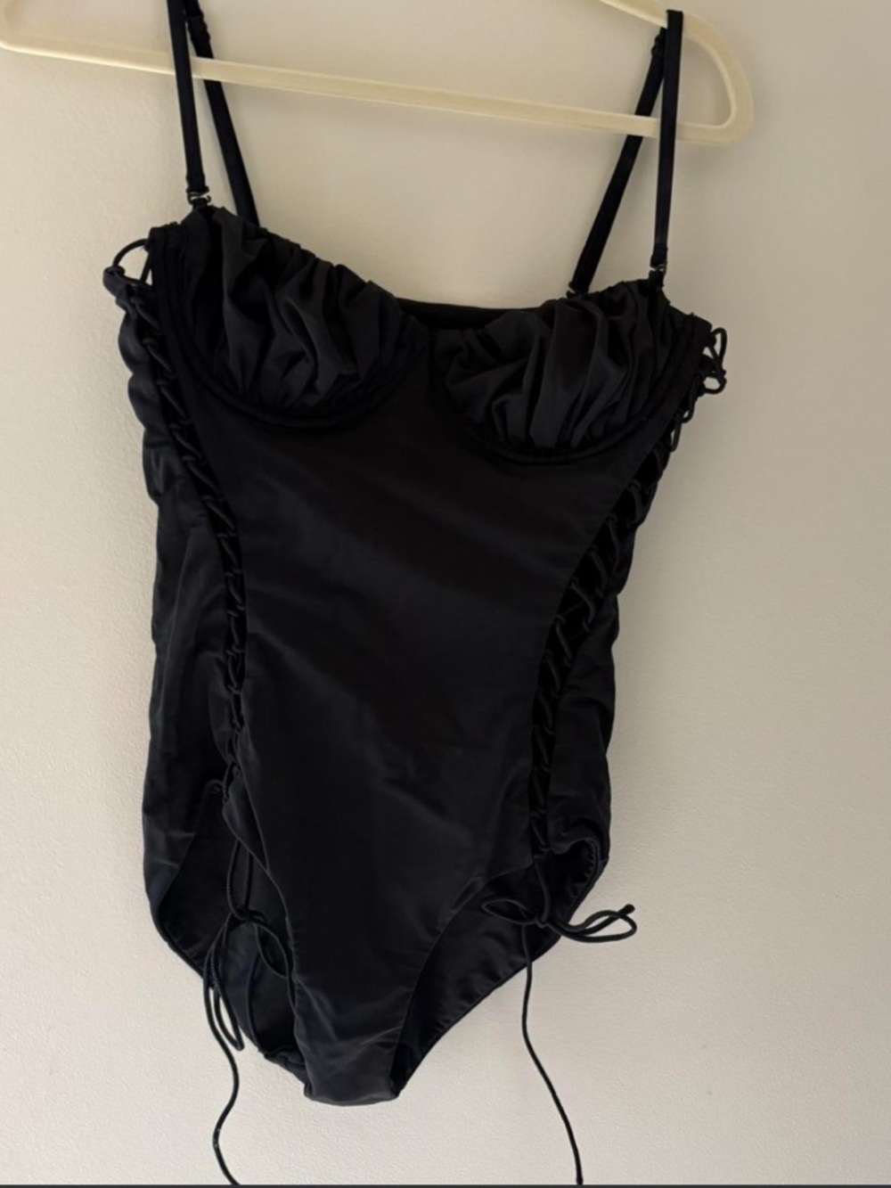 Isa Boulder black one piece swimsuit with lace up detail